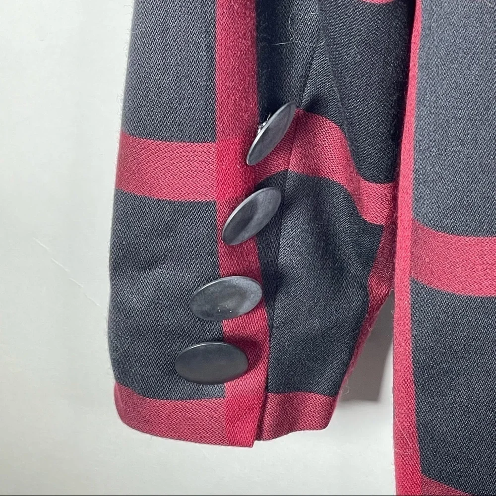 Christian Dior Vintage Wool Plaid Blazer Black Red